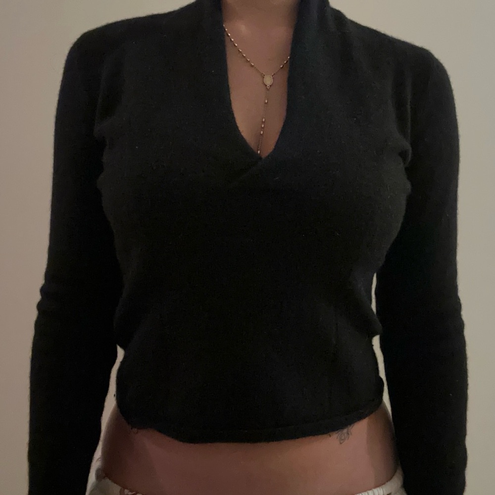 Jil Sander Black V-Neck Women's Sweater - Picture 2 of 5